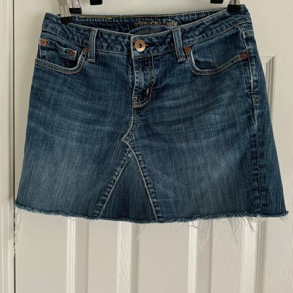Vintage Y2K American Eagle Blue Cotton Denim Mini Skirt Women's 6 - Picture 2 of 10